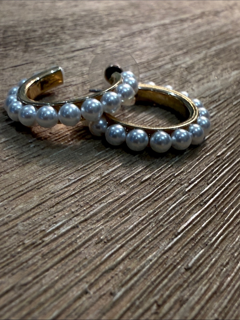Park Lane Gold Hoop Earrings with White Pearls - Women Jewelry
